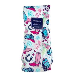 🆕OVERSIZED 💋BETSEY JOHNSON💋ULTRA SOFT PLUSH THROW BLANKET COWGIRL THEMED